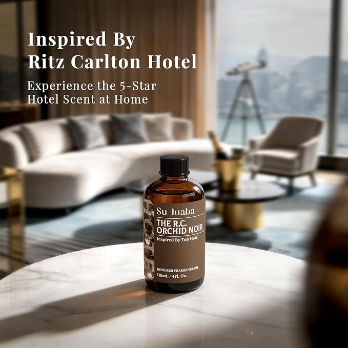 SU JUABA Orchid Noir Hotel Fragrance Oil - Inspired by Ritz Carlton Hotel Scent - for DIY & Essential Oils Diffuser for Home, Black Orchid Vanilla Sandalwood, 4Fl Oz
