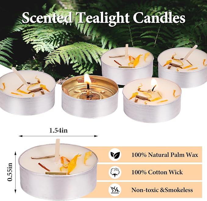 Citronella Scented Tealight Candles Outdoor, 64 Pack - 4-Hour White Tea Lights, 100% Natural Palm Wax Tea Lights Candle, Paraffin-Free, Scented Votive Candles for Indoor/Outdoor Use