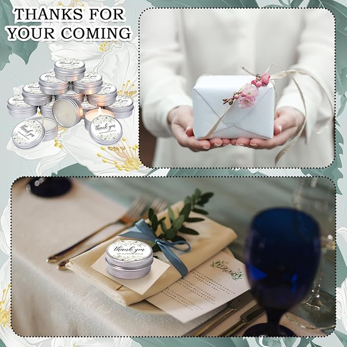 MTLEE 50 Pcs Wedding Candles Gift Favors for Guests 1 Oz Lavender Scented Soy Wax Aromatherapy Candle Favors for Bridal Shower Rustic Wedding Party Guests(Green Leaves)
