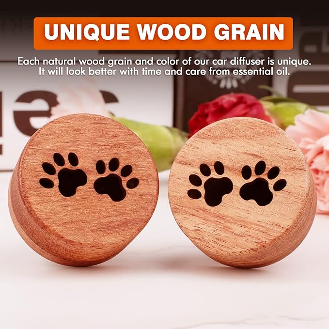 Essential Oil Car Diffuser, 2 PCS Cat Paw-Shaped Car Aromatherapy Wood Diffuser with Vent Clip