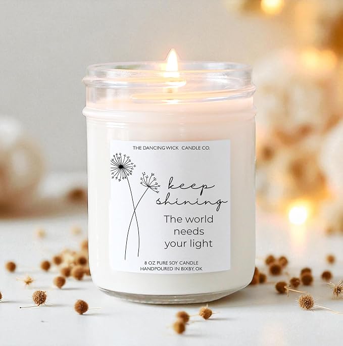 – Keep Shining Candle – Golden Hour Scented Soy Wax – Encouragement, Uplifting Quote, Inspirational Décor Gift – 8 oz, Hand-Poured – Made in the USA (Keep Shining)