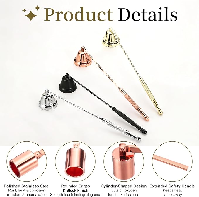 uxcell Candle Snuffer, Candle Extinguish with Long Handle, Wick Flame Snuffer Extinguish Accessory Cylinder-Shaped for Putting Out Flame Home Decor Gifts, Rose