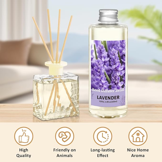 STRN Lavender Essential Oil Reed Diffuser Refill 200ml Long-Lasting Aromatherapy, Natural Fragrance Liquid with Eco-Friendly Bottle for Home, Bedroom, Spa