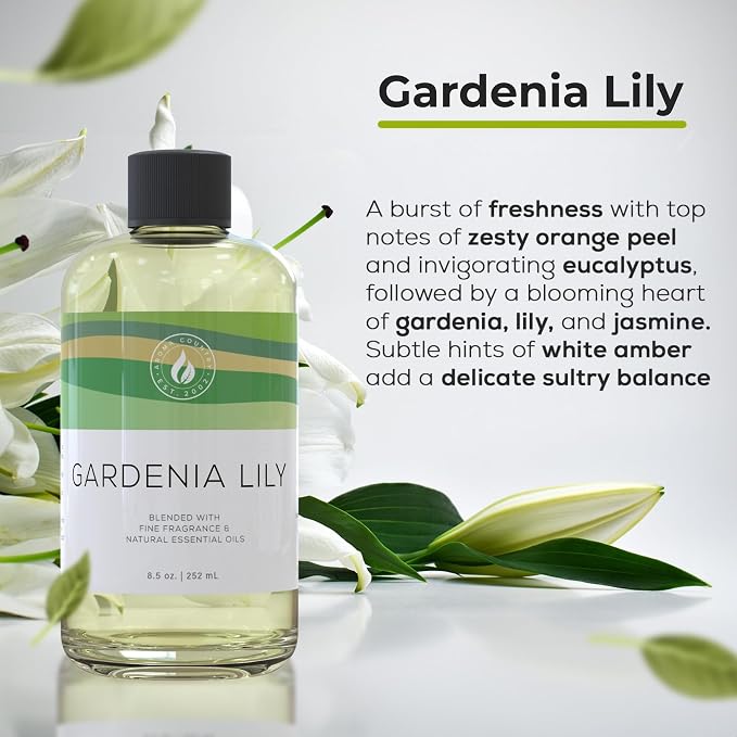Aroma Country Gardenia Lily Diffuser Oil - Luxury Essential Oils for Diffuser Refill & Air Freshener Room Spray - Long-Lasting & Natural Home Fragrance, Scented Oil for Diffusers (8.5 Fl. oz)