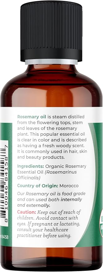 Viva Doria Rosemary Essential Oil, USDA Certified, Organic Rosemary Oil, 100% Pure, Natural Essential Oil, Undiluted, for Aromatherapy | Food Grade, 30 mL (1 Fluid Ounce)