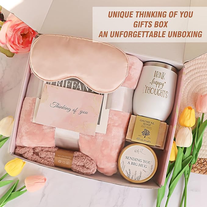 Birthday Gifts for Women, Unique Happy Birthday Gift Basket Self Care Package Bday Ideas with Luxury Flannel Blanket for Mom Her Best Friends Sister Wife Friendship