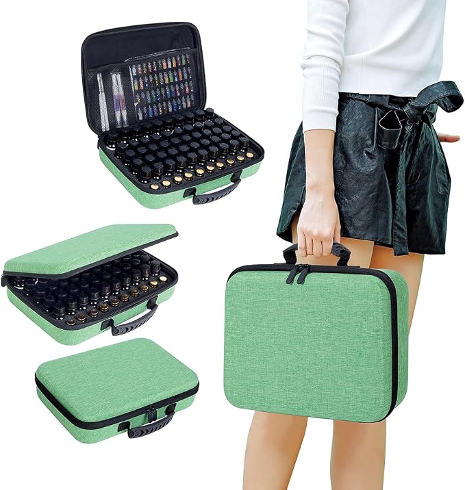 Essential Oils Carrying Case Holds 60 Bottles with Detachable Pad, Green