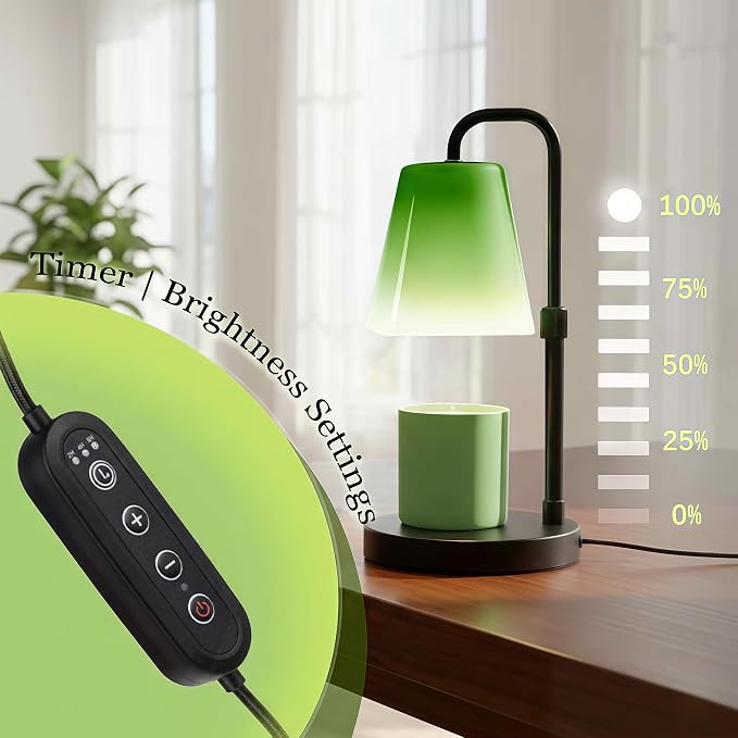 Candle Warmer Lamp with Timer Electric Wax Warmer for Scented Wax Melt Warmer Melter for Jar Candles Dimmable Adjustable Height Gifts for Women Mom House Warming Frossted Glass Green