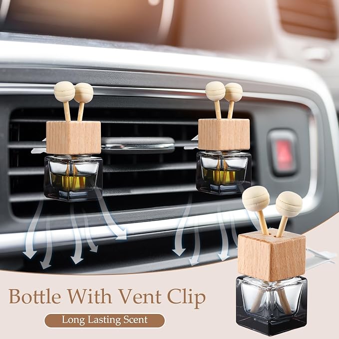 Zubebe 30 Pcs Car Diffuser Bottles Empty Bulk Vent Clip Car Air Freshener Diffuser for Essential Oil Perfume Glass Bottle with Wooden Caps Stick Fragrance Ornament (Gradient Black)