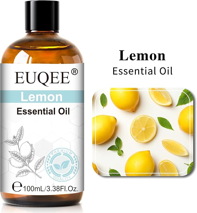 EUQEE 100ml Lemon Essential Oil, Pure Lemon Essential Oil for Diffuser, Massage, DIY Soap,Candle Making, Skin & Hair Care - 3.38 Fl Oz