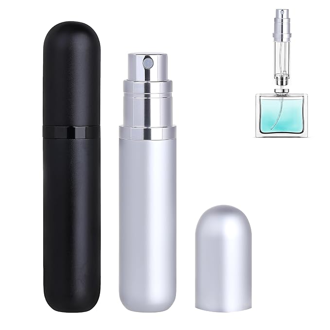 Travel Refillable Perfume Atomizer Bottle 2-Pack 5ml Leakproof Travel Perfume Refillable Bottle (Black & Silver)