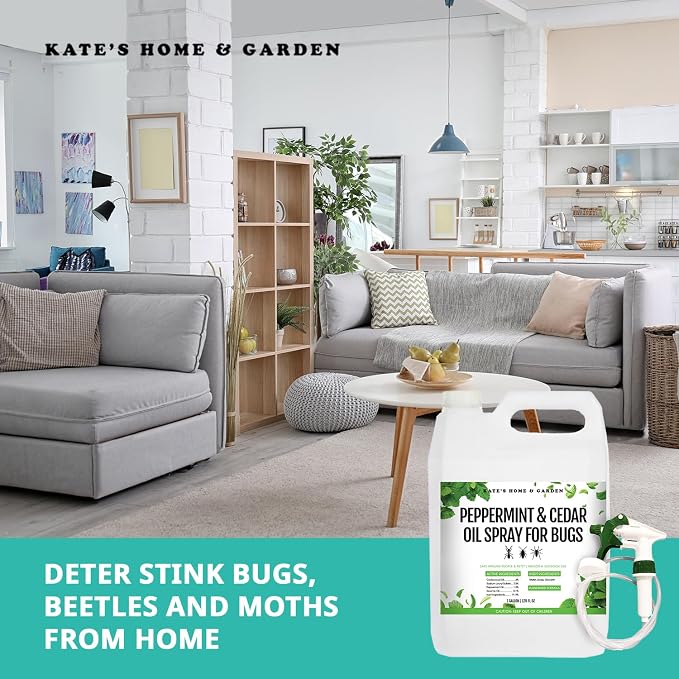 Kate's Home & Garden Peppermint Oil Spray for Bugs, Ants, Insects, Spiders, Stink Bug. Pesticide and Insecticide Indoor Repellent Pest Control with Cedarwood Oil (Gallon, Natural, Pet Safe, Non Toxic)
