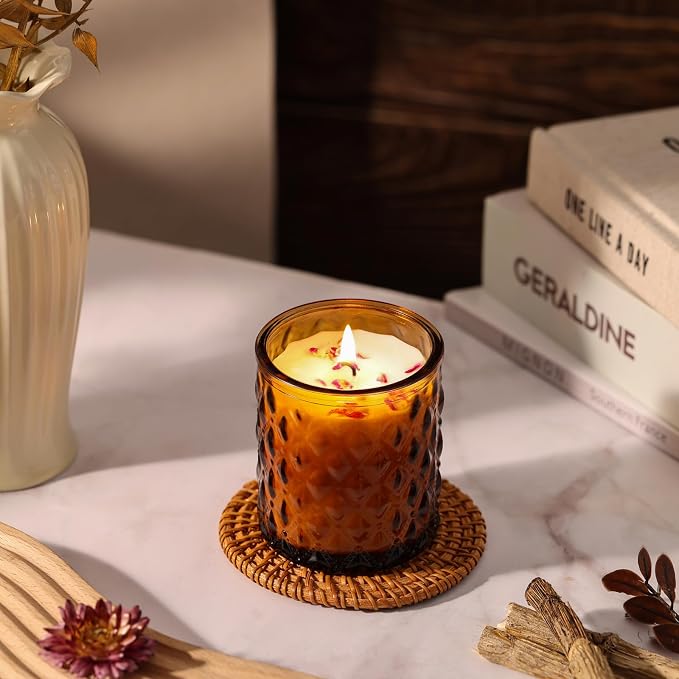 MATAHUM 2 Pack Sandalwood Scented Candles for Home Decor, 6.5oz Natural Soy Wax Aromatherapy Jar Candles, Sandalwood Candles Housewarming Giftable for Men