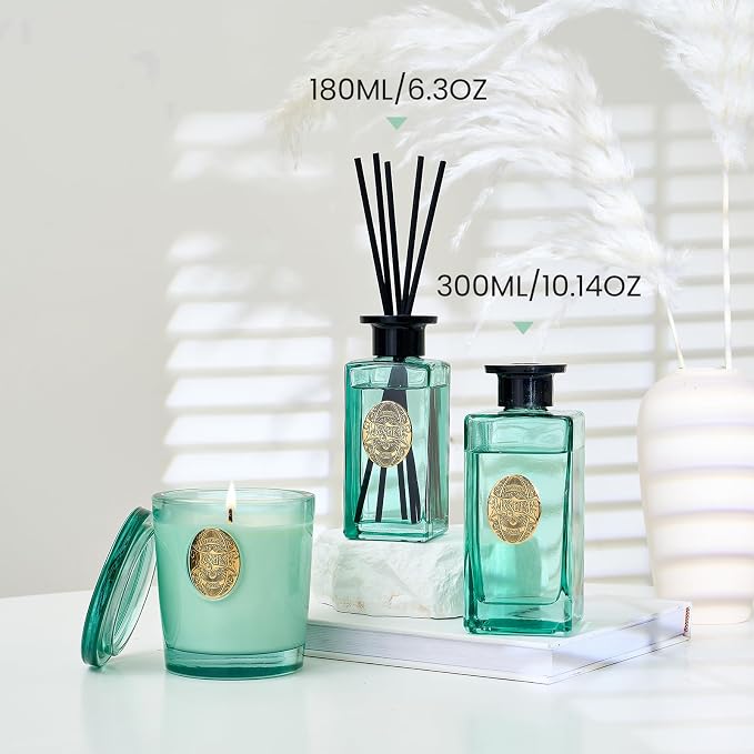 M&SENSE 10.14 oz Large Reed Diffuser Set | Linen Breeze Scent Oil Diffuser with Sticks | Hotel Collection Non-Toxic Essential Oil |for Bedroom Bathroom Living Room