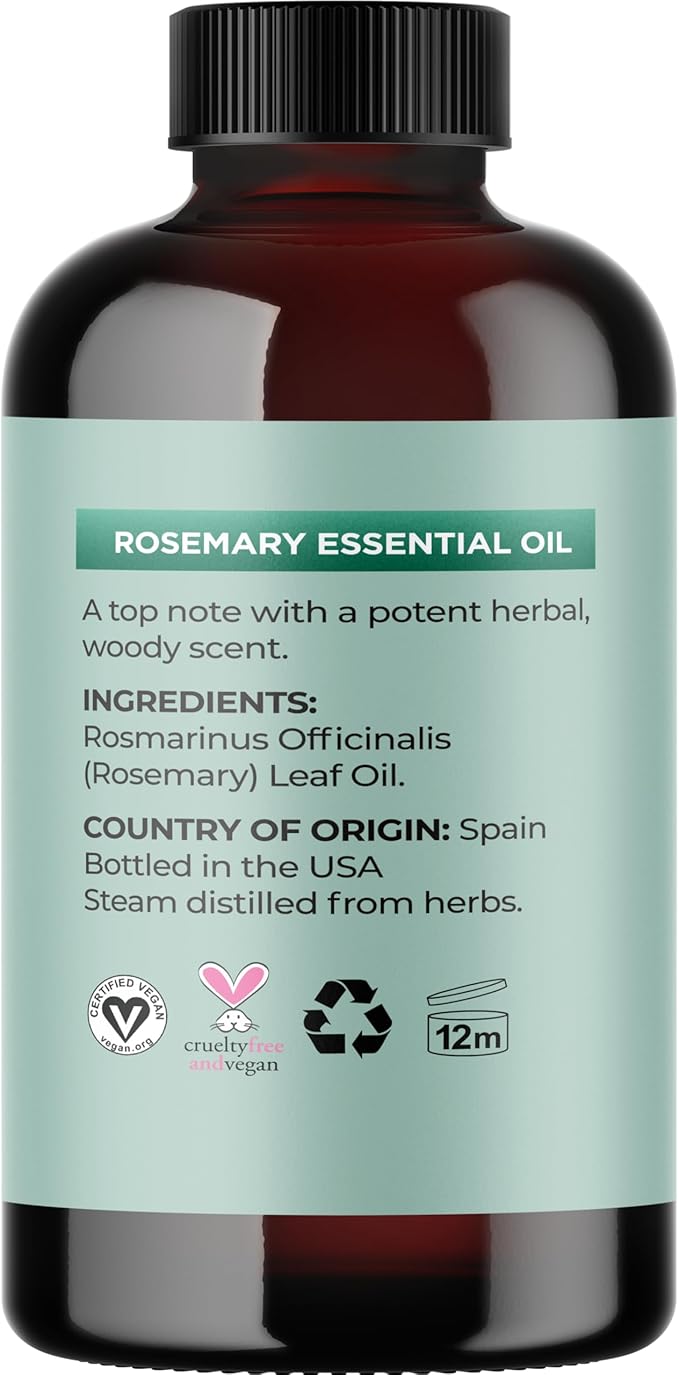 Pure Rosemary Essential Oil with Dropper - Undiluted Rosemary Oil for Hair Skin and Nails and Refreshing Aromatherapy Oil for Diffusers - Rosemary Essential Oil for Cleansing Dry Scalp Care 4oz