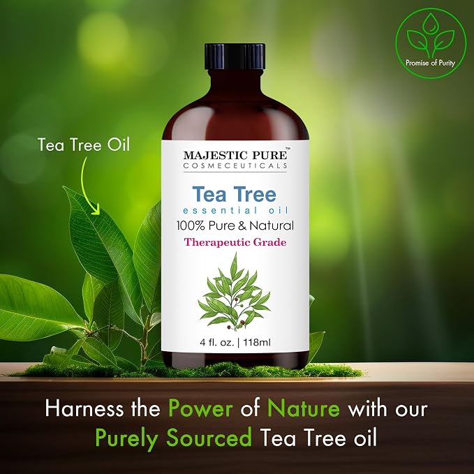 Majestic Pure Tea Tree Essential Oil with Glass Dropper - 4 Fl Oz Pack of 2-100% Pure and Natural Tea Tree Oil - Premium Grade Essential Oils for Diffuser, Aromatherapy, Soap and Candle Making