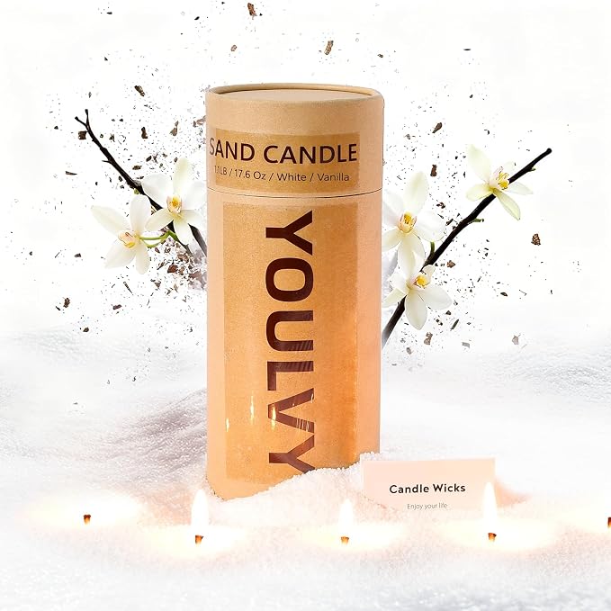Pearl Candle Sand with 30 Wicks 18Oz-Vanilla Scented Non Toxic Luxury Long Lasting Refillable Pearled Candle 120 Hours-Pearled Sand Powder Wax Candles Kit for Candle Making Wedding Party White