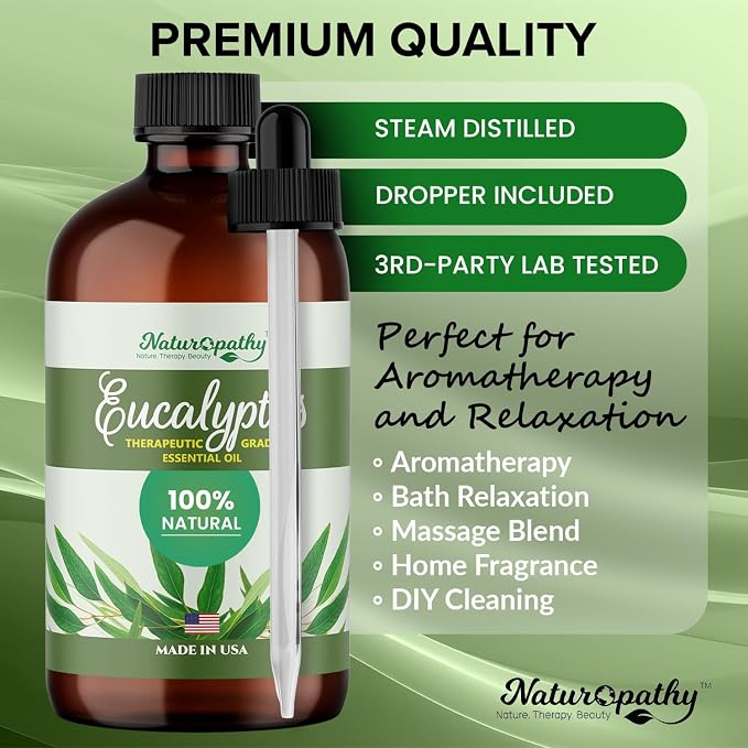 Naturopathy Eucalyptus Essential Oil, Therapeutic Grade, Premium Quality Perfect for Aromatherapy (4 fl oz)