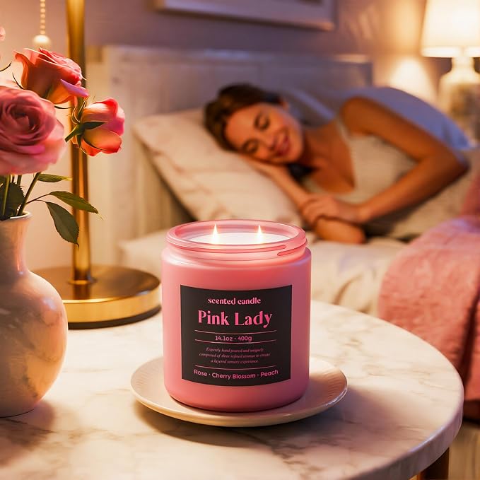 CHILLFLAME Candles for Women, 14.1 oz Scented Candles for Home, 2 Wicks Blended Scents Birthday Candles Gifts for Mom, Wife, Teachter, Girlfriend (Rose+Cherry Blossom+Peach)
