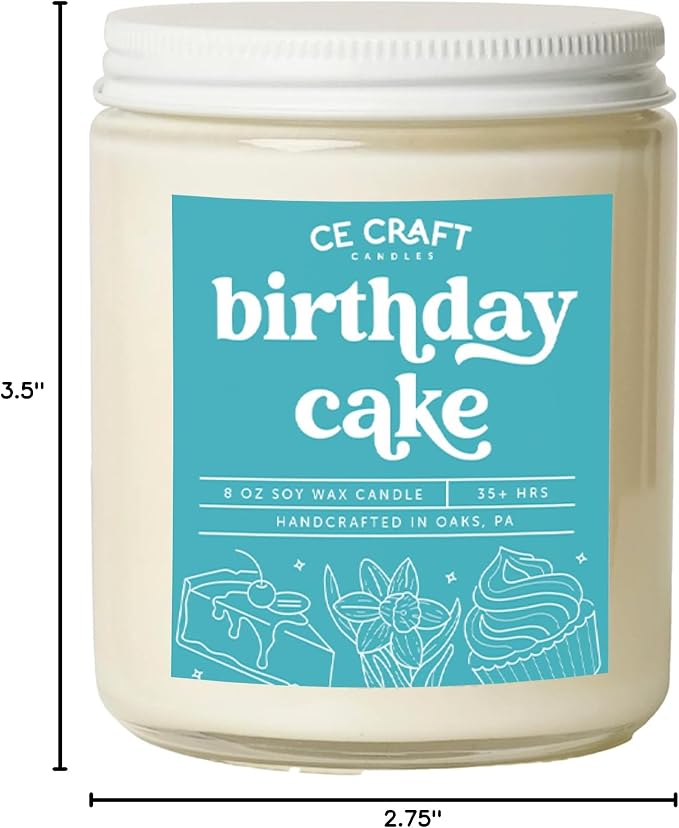 CE CRAFT Scented Soy Wax Candle for Home, Luxury Scented Soy Jar Candle, Hand Poured in The USA, Highly Scented & Long Lasting for Home, Mom, Women, Birthday Gift (Birthday Cake)