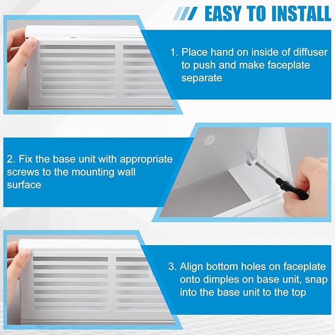 Yaocom 2 Pcs 18 Inch Baseboard Register Duct Opening Size Vent Covers for Home Floor Diffuser Wall Corner Baseboard Air Covers Floor Diffuser Including Screws Easy Installation(White,Stripes)