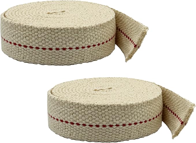 Light of Mine - 7/8" Inch 6' Foot, 100% Cotton Flat Wick - 2 Pack, for Paraffin Oil, Kerosene Based Lanterns, and Oil Lamps with Genuine Red Stitch (7/8" - 6' Roll, 2 Pack)