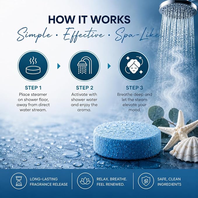 Shower Steamers Aromatherapy, Essential Oil Pods Infused for Relaxation, Shower Pods Aromatherapy - Calming, Stress Relief & Self Care Gifts for Women - Coastal Calm