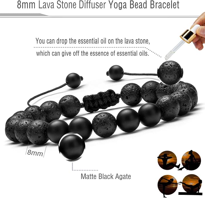Men Women 8mm Lava Rock Aromatherapy Anxiety Essential Oil Diffuser Bracelet Braided Rope Natural Stone Yoga Gifts Beads Bracelet Bangle-21017