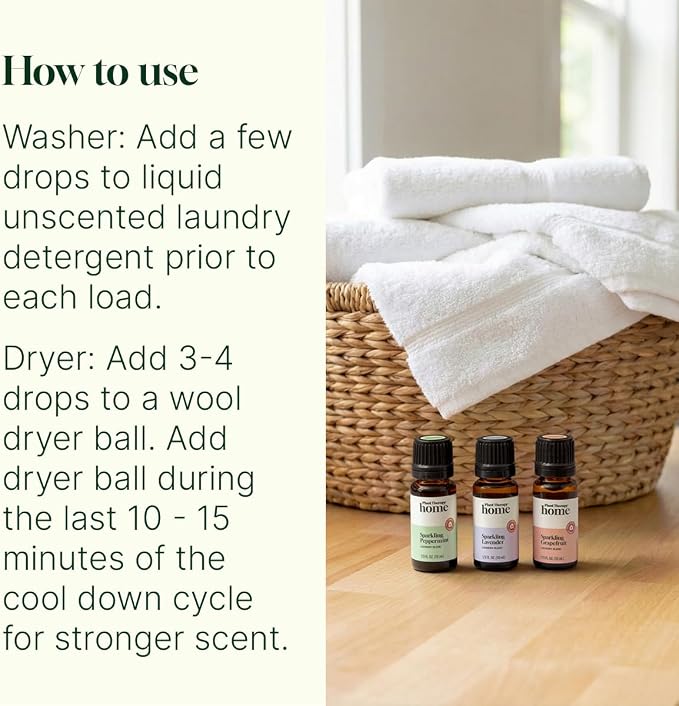 Plant Therapy Home Sparkling Laundry Essential Oil Blends Set of 3, Peppermint, Grapefruit & Lavender, Pure, Undiluted, Wash Fragrance and Scent Enhancer