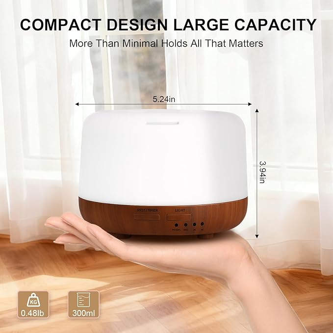 Marchred 300ML Essential Oil Diffuser for Home, Aromatherapy Diffuser with Remote Control, 7-Color LED Light and 4 Timers, Quiet Auto-Off, Easy to Use for Bedroom Office