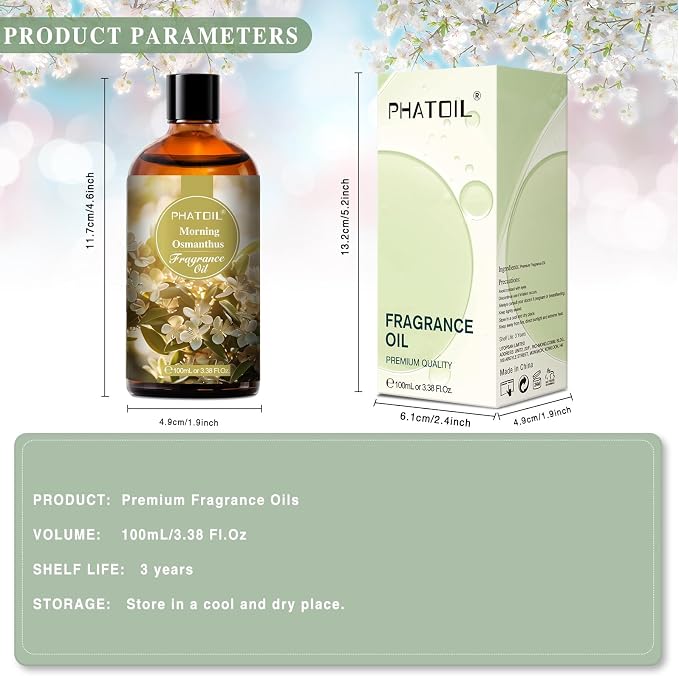 PHATOIL 100ML Morning Osmanthus Fragrance Oils, Huge 3.38fl.oz Bottle Morning Osmanthus Oil, Pure Aromatherapy Oils for Diffuser, Humidifier, Scented Oils for Soap, Candle Making