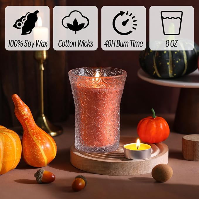 HAVITI Pumpkin Spice Scented Candle, Galentines Valentines Mother's Day Soy Jar Candles Gift for Men Women,8 OZ Aromatherapy Orange Candles for Home Decor
