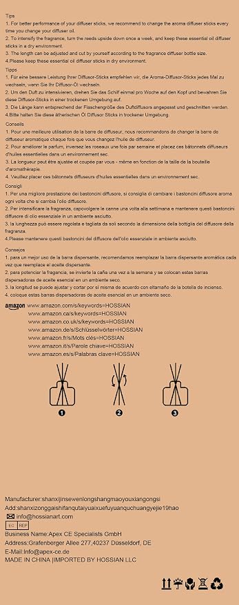 HOSSIAN Reed Diffuser Sticks - Reed diffusers-Reed Sticks -Diffuser Glass Bottles-Diffuser Refills- Natural Rattan Wood Replacement for Aroma Fragrance (7.87"* 3.5mm Black and Beige)
