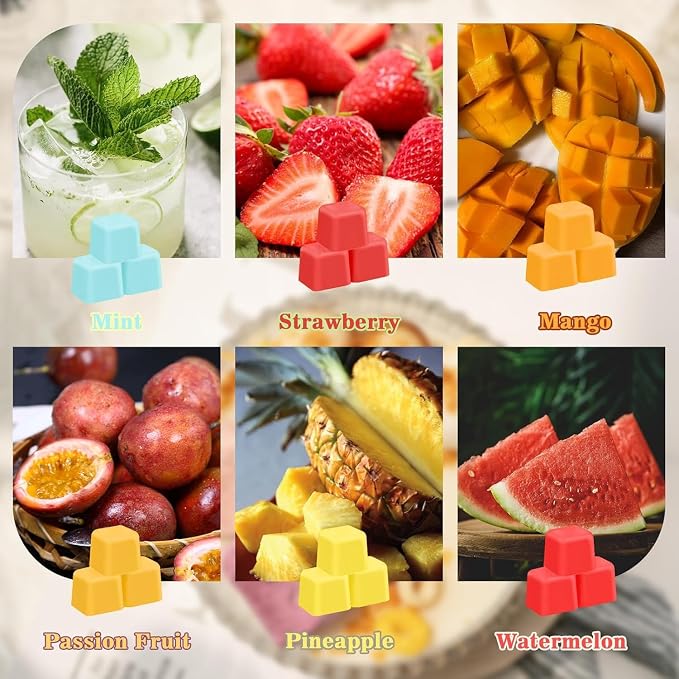 SCENTORINI Summer Scented Wax Melts 12 Pack - Fruit & Dessert Assorted Scents: Mango, Pineapple, Golden Apple, Vanilla Cake | Strong Wax Cubes for Warmer, Home Fragrance & Relaxation