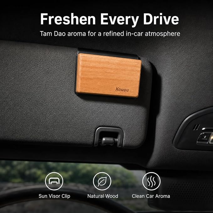 CARORI Sun Visor Car Air Freshener, Wooden Perfume Diffuser Clip, Long Lasting Automotive Fragrance for Vehicle Interior, Azure Scent