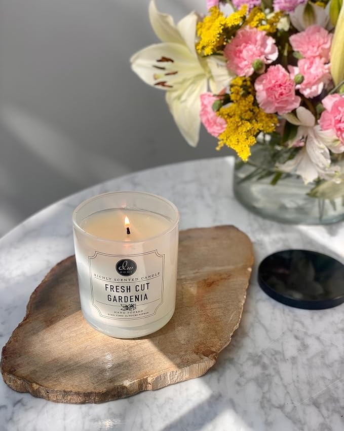 DW Home Fresh Cut Gardenia Scented Candle for Home, 15 oz, Large Double Wick Candle Jar, Up to 56H Burn Time, Luxury Scented Candle for Relaxation, Gifting, Home Decor