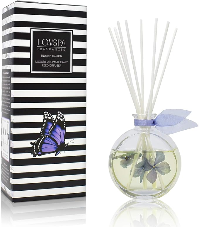 Reed Diffuser Set, English Garden Scented Oil Diffuser with Sticks, Home Fragrance Accessories for Bathroom Shelf Decor, Aroma Diffusers for Home or Office Desk, USA Made