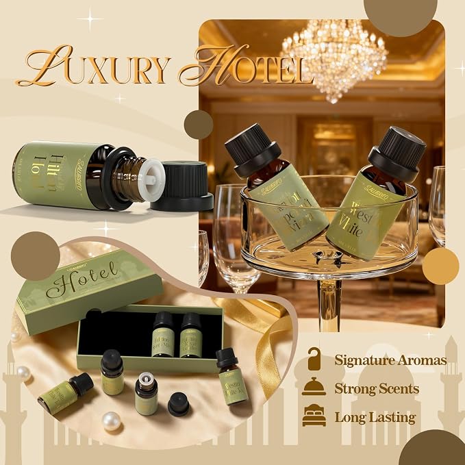 SALUBRITO Luxury Hotel Fragrance Oil Set for Diffuser, Premium Essential Oil - Inspired by Classic Hotel Scents Re-Imagined, Gift for Women and Men