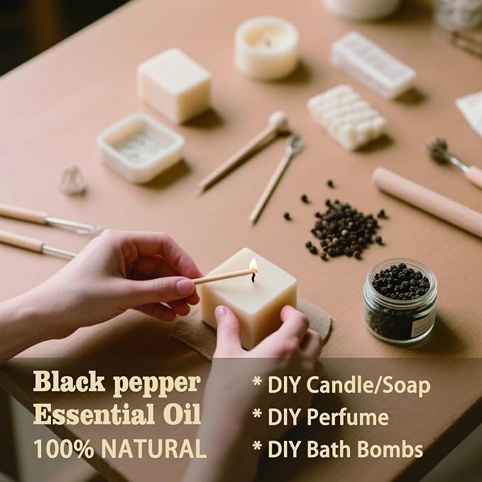Black Pepper Essential Oil, Black Pepper Oil for Massage, Diffuser, Humidifier, DIY Candle, Soap, Energy, Focus, Gift Ready,Black Pepper Fragrance Oil - MLYNKL Essential Oils (4.33 fl oz / 130ml)
