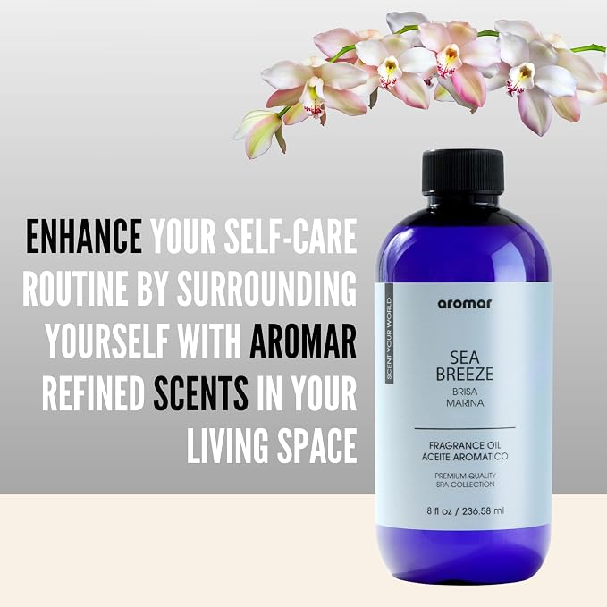 AROMAR Premium Fragrance Oil, Long-Lasting, Refreshing Uplifting Aroma for Aromatherapy, Relaxation & Household Uses. Sea Breeze 8oz