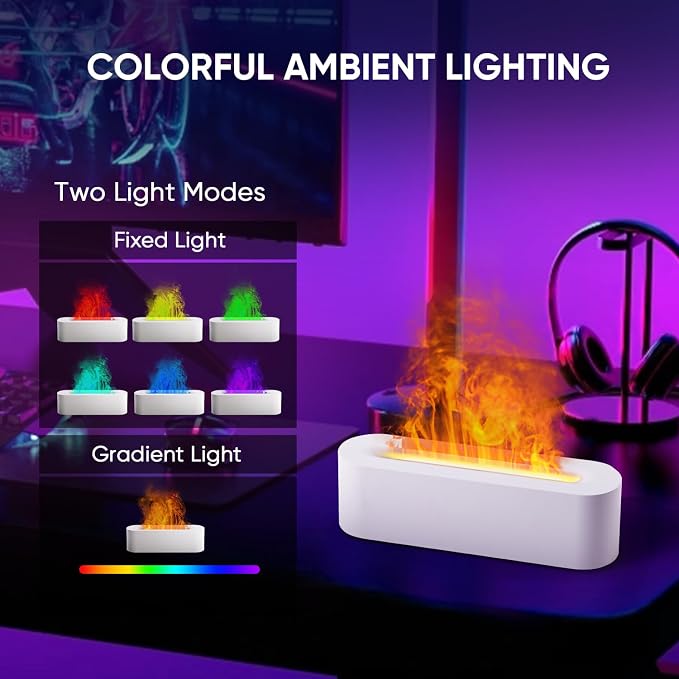 YALEDI Essential Oil Diffuser, Fireplace Flame Fire Oil Diffuser, 150ml Ultrasonic Cool Mist Aromatherapy Humidifier, Scent Aroma Diffuser with 7 Colors Light, Timer & Auto-Off for Home, Room (White)