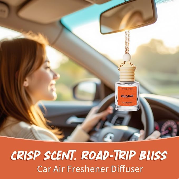 RAINBOW ABBY Hanging Car Air Freshener Diffuser 2 Pack - Volcano Fragrance Oil, 45+ Days Long Lasting, Essential Oil Diffuser for Car