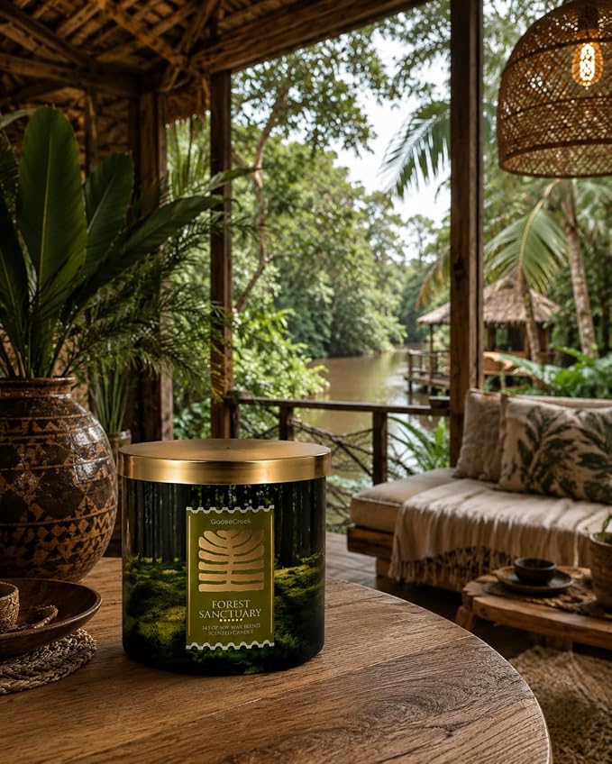 Forest Sanctuary Scented Candle, Soy Wax Blend, 14.5 oz, 3wick Pine Needles, Forest Lily, Fresh Lavender, Worn Cedarwood