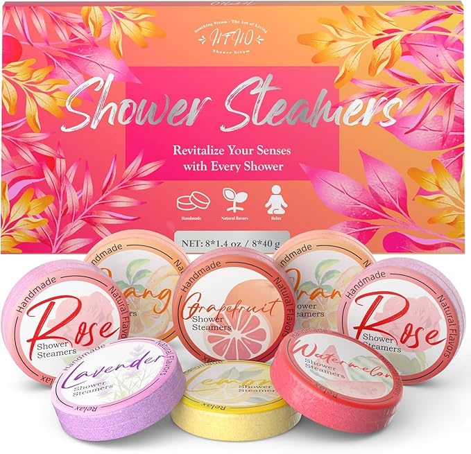 Shower Steamers Aromatherapy 8 Pack - Natural Essential Oil Shower Bombs for Self Care, Stress Relief Stocking Stuffers, Relaxation Birthday Gifts for Women and Men. Revitalizing Blossom Style