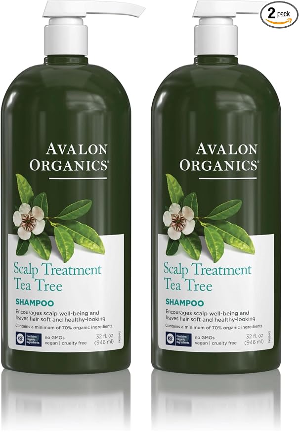 Avalon Organics Scalp Treatment Tea Tree Shampoo,Encourages Scalp Well-Being and Leaves Hair Soft,32 Fluid Ounces,(Pack of 2)