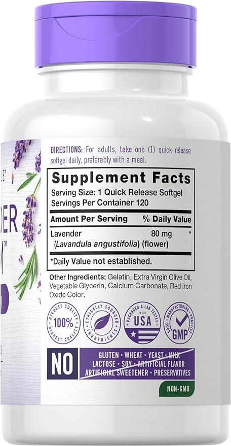 Carlyle Lavender Pills | 80 mg | 120 Softgel Capsules | Calm & Non-Drowsy Formula | Non-GMO & Gluten Free Supplement