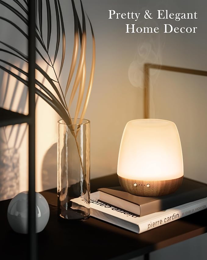 Essential Oil Diffuser - 2.4MHz Ultrasonic Glass & Bamboo Diffuser with Pulse/Continuous Mist & Night Light, Waterless Auto-Off, Silent Aroma Diffuser for Home, Office, Yoga, Spa, Gifts & Home Decor.