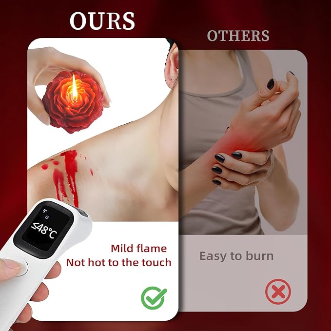 118.4°F 2 Pcs Low Temperature Candles Peony Flower Shaped Scented Candles Low Heat Body Safe Candles Wax Play for Couples Date Night (4, Wine red)