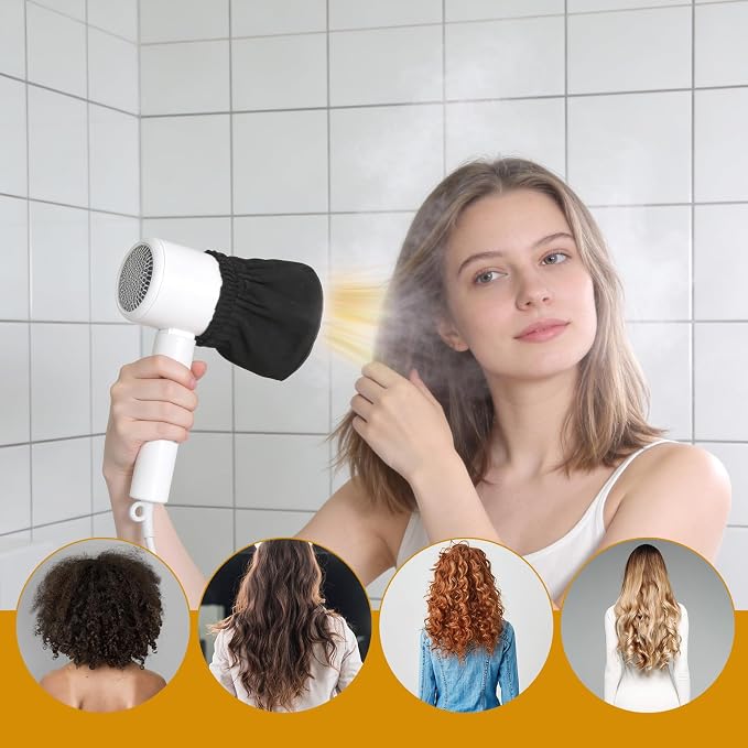 Travel Hair Diffuser, Foldable Diffusers Portable Travel Diffusers Sock Reusable Diffuser Hairs Dryer Attachment with Drawstring for Curly and Wavy Hair Most Hairs Dryers, Black