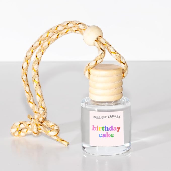 COOLGIRLCANDLES Birthday Cake Car Air Hanging Fragrance Oil Diffuser, Air Freshener for Essential Oils, Scents Aromatherapy Automobile, Long Lasting Car Bottle